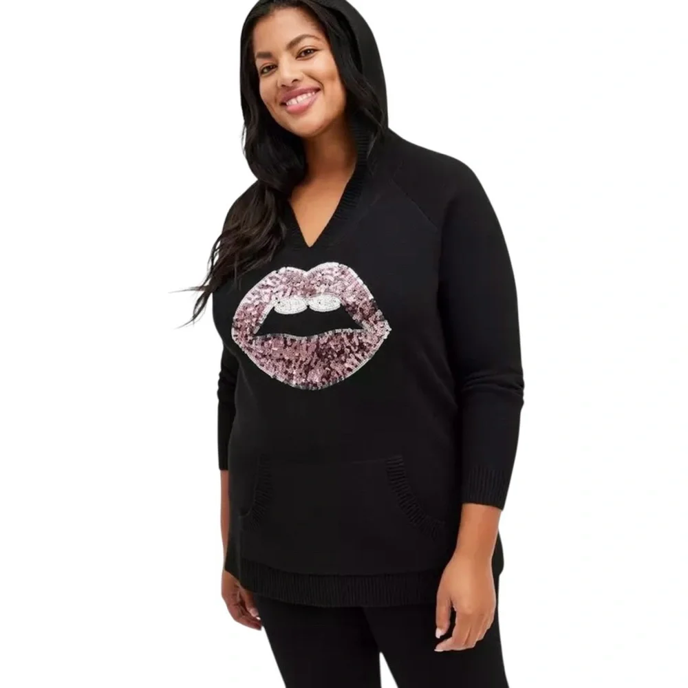 Torrid Raglan‎ Hoodie Sweater Luxe Cozy Sequin Lip Women's 2X